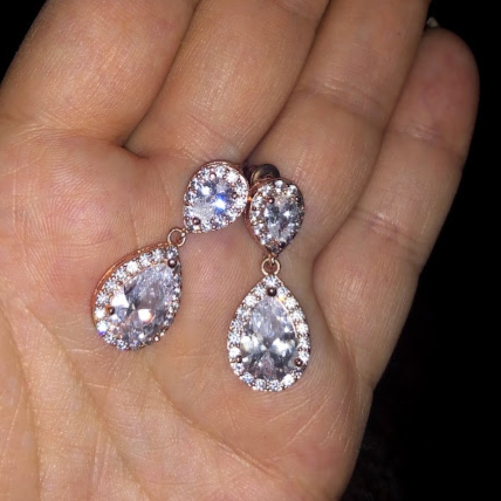 Double Tear drop Cubic Zirconia earrings